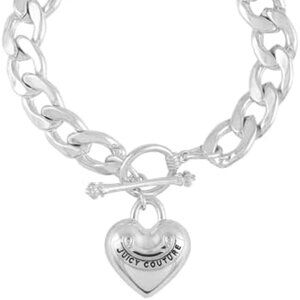 Juicy Couture Silver Heart Charm Toggle Bracelet